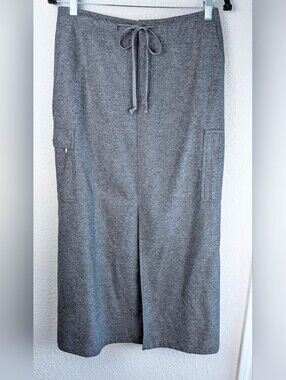 Vintage Eddie Bauer Wool Blend Maxi Skirt Size 8 Cargo Pockets Lined Front Slit